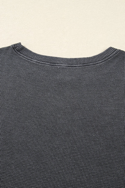 Dark Grey Knit Plain Long Sleeve Loose Top