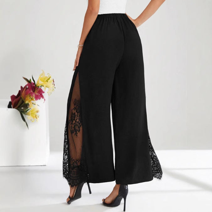 The 'Aria-Lace' High-Rise Fluid Wide-Leg Trousers
