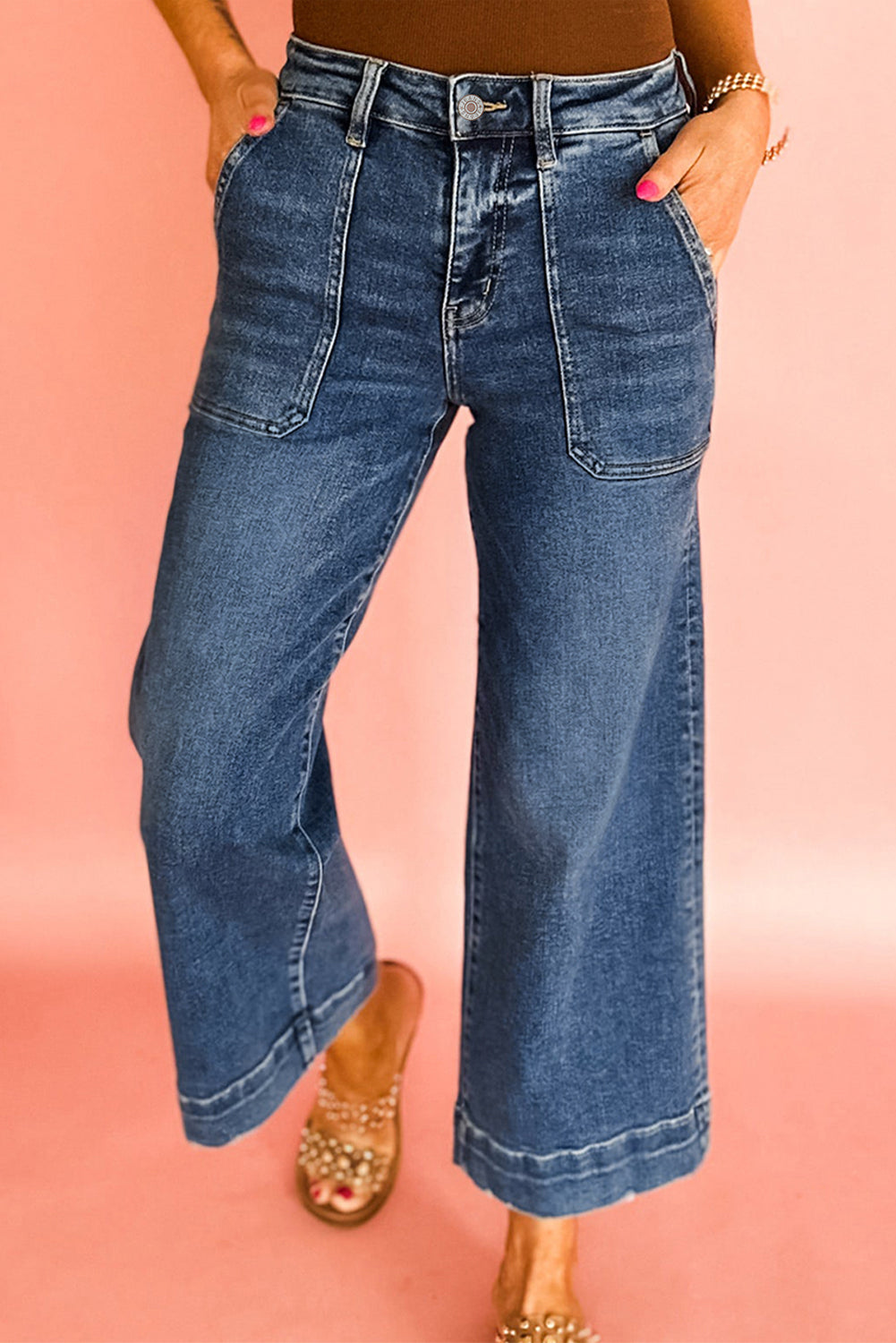 Sky Blue Cropped High Rise Wide Leg Jeans