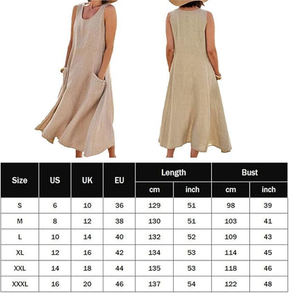 The 'Oasis-Breeze' Sleeveless Linen-Blend Pocket Dress