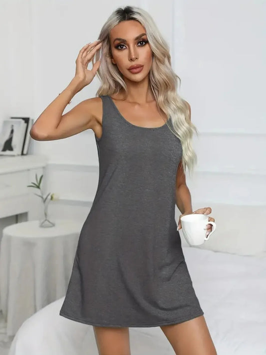 Full Size Scoop Neck Mini Dress – Wide Strap Casual Summer Dress