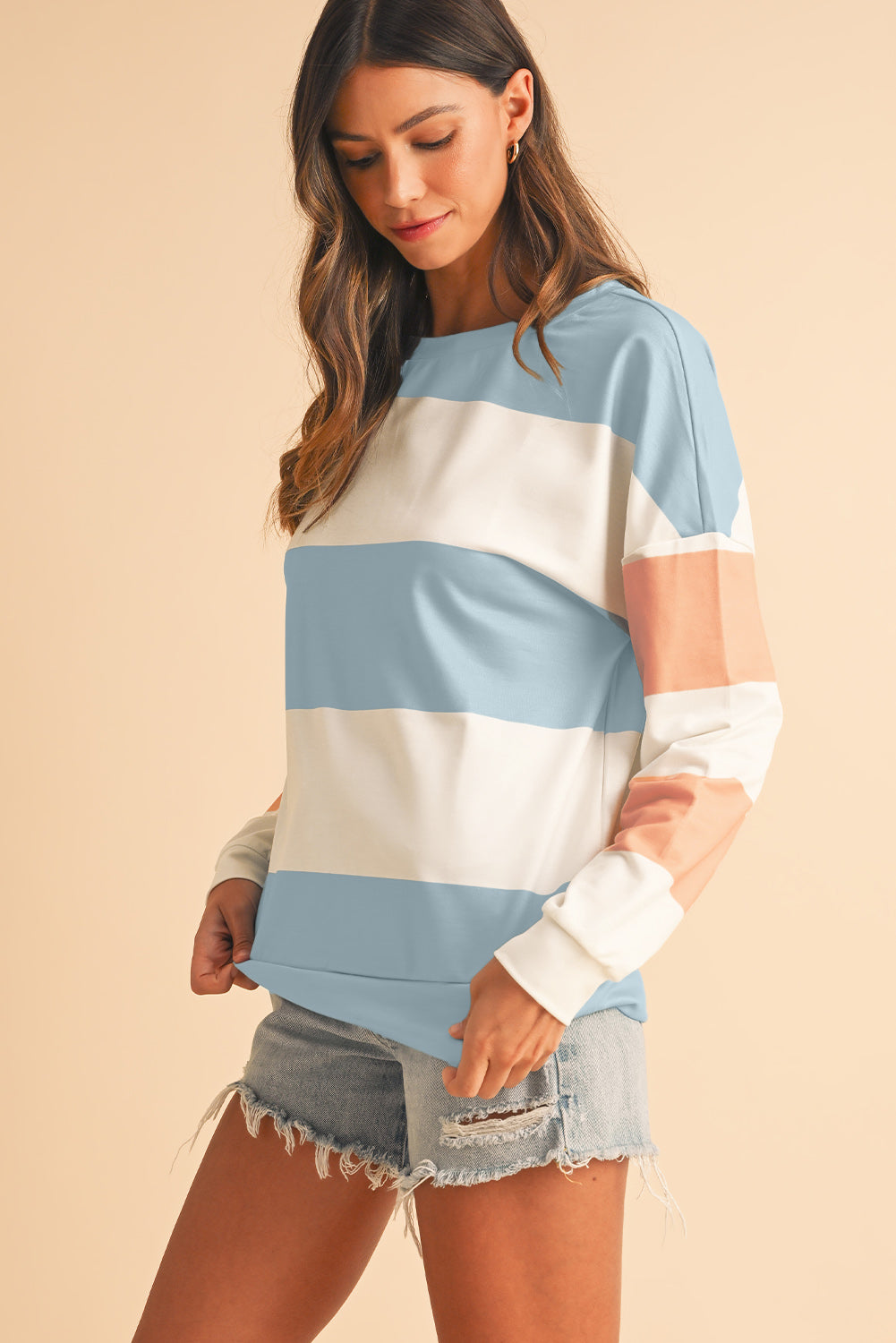 Women’s Pastel Colorblock Long Sleeve Top