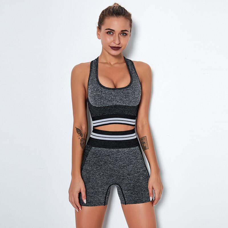Women's 4-Piece Seamless Yoga Set – Sports Bra, Crop Top, Shorts & High Waist Leggings