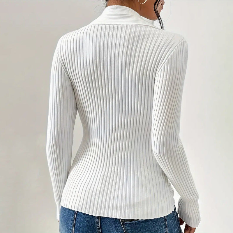 Women's Ribbed Knit Twist Front Slim Fit Sweater – Elegant Long Sleeve Pullover