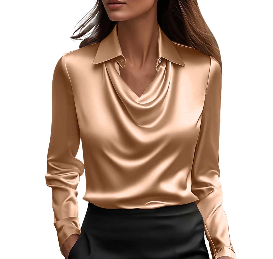 The 'Serenity' Satin Cowl Neck Long Sleeve Blouse