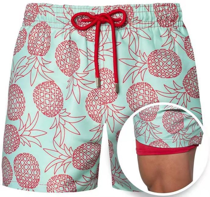 Summer Shorts Men's Beach Pants Sports Pants Printed Double-Layer Shorts Men's Casual Quick-Drying Floral Shorts Men