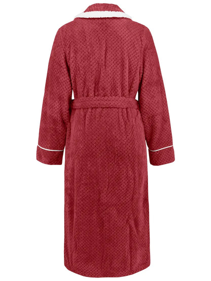 
Nightgown styled with indoor slippers and robe

