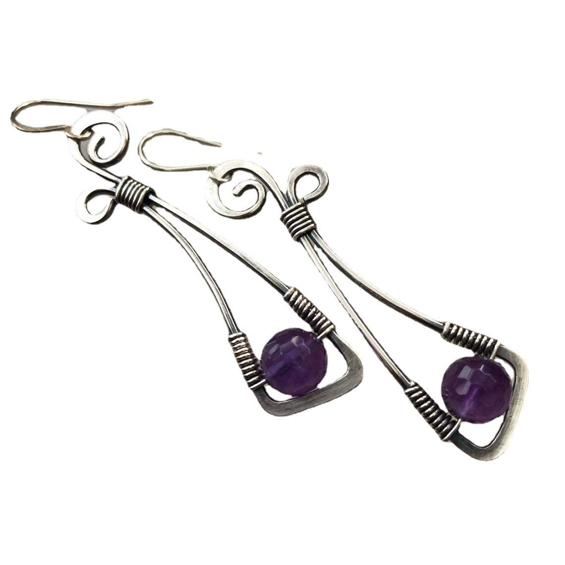 Creative Winding Vintage Silver Gemstone Earrings