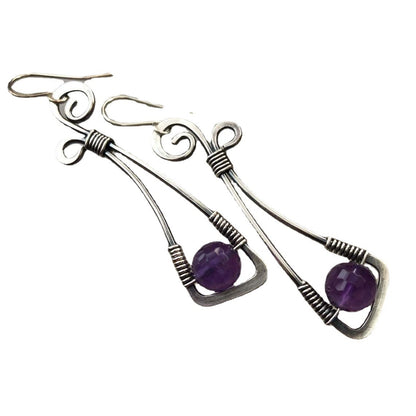 Creative Winding Vintage Silver Gemstone Earrings