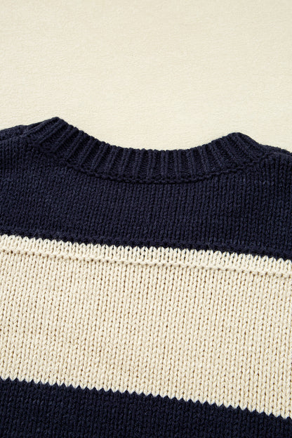 Blue Striped Plus Size Drop Shoulder Sweater