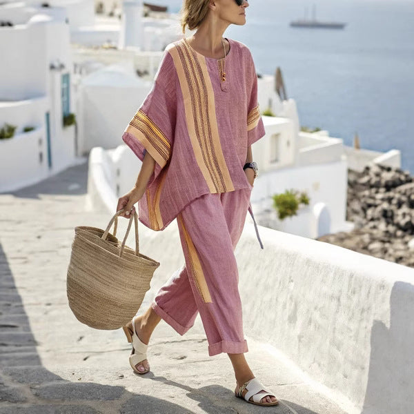 The 'Horizon' Striped Batwing & Solid Pant Set