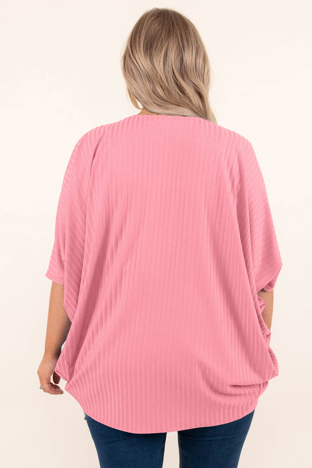 The 'Radiant-Rose' Shimmer Ribbed Curve Cardigan