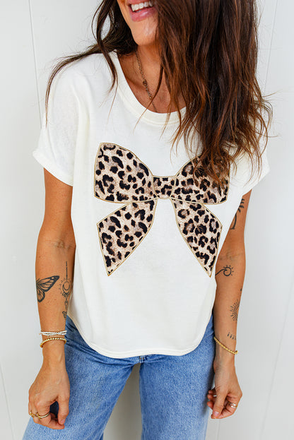 The 'Bella' Leopard Bow Embroidered Cotton Tee
