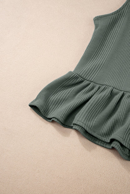 Women's Ribbed Ruffle Hem Tank Top & Wide Leg Pants Set – Casual Summer Co-ord
