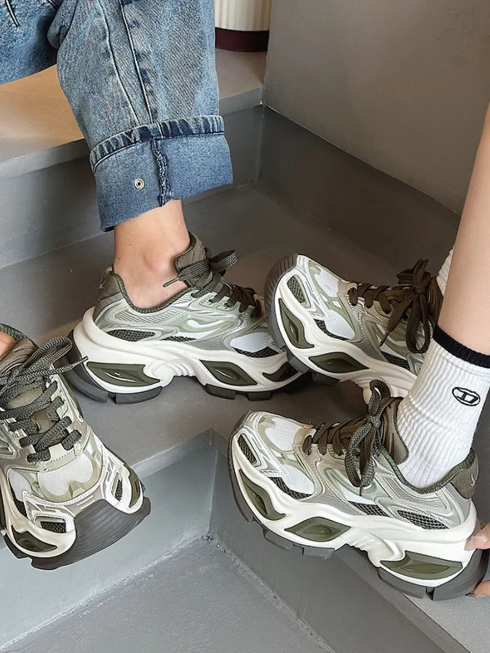 Close-up of mesh upper breathable shoes

