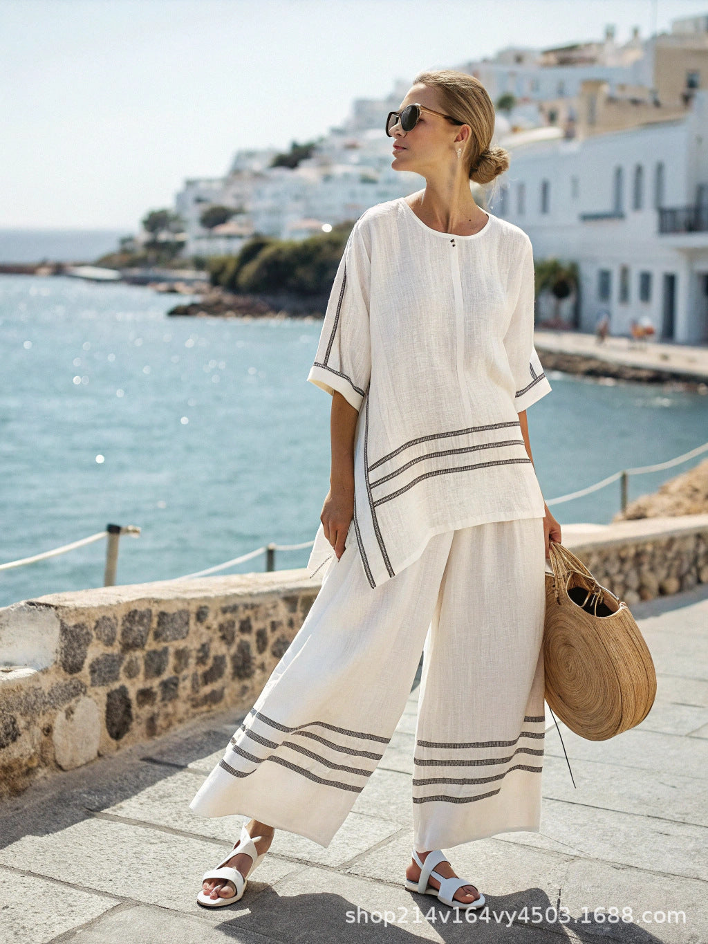 The 'Horizon' Striped Batwing & Solid Pant Set