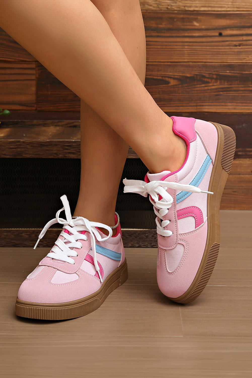 The 'Candy Pop' Pink Striped Patchwork Sneakers