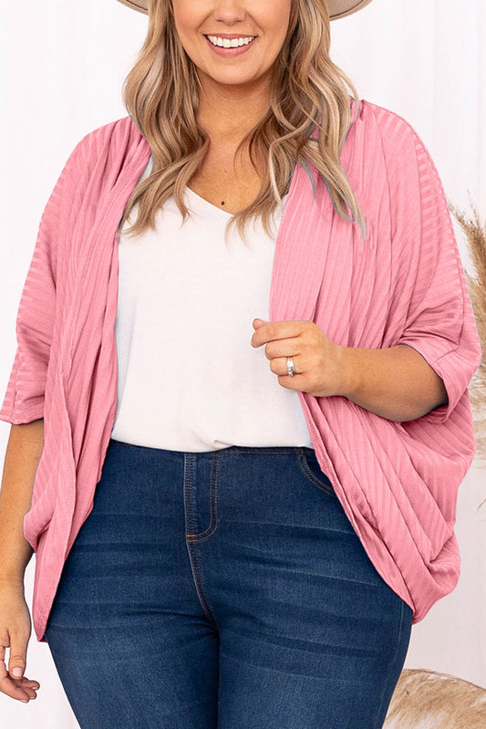 The 'Radiant-Rose' Shimmer Ribbed Curve Cardigan