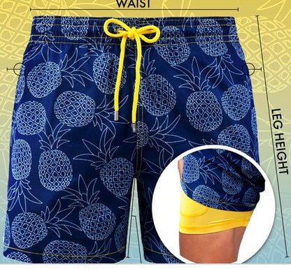 Summer Shorts Men's Beach Pants Sports Pants Printed Double-Layer Shorts Men's Casual Quick-Drying Floral Shorts Men