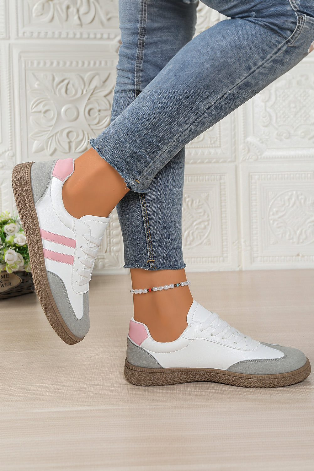 The 'Candy Pop' Pink Striped Patchwork Sneakers