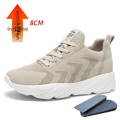 Height-Enhancing 8CM Men's Shoes, Sports Shoes, Spring and Summer Mesh Casual Shoes, Trendy Shoes, Soft Sole Travel Shoes, Student Running Shoes for Men