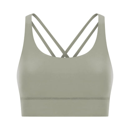 Cross back yoga bra brushed bare high-strength shock-absorbing gathering sports vest for women