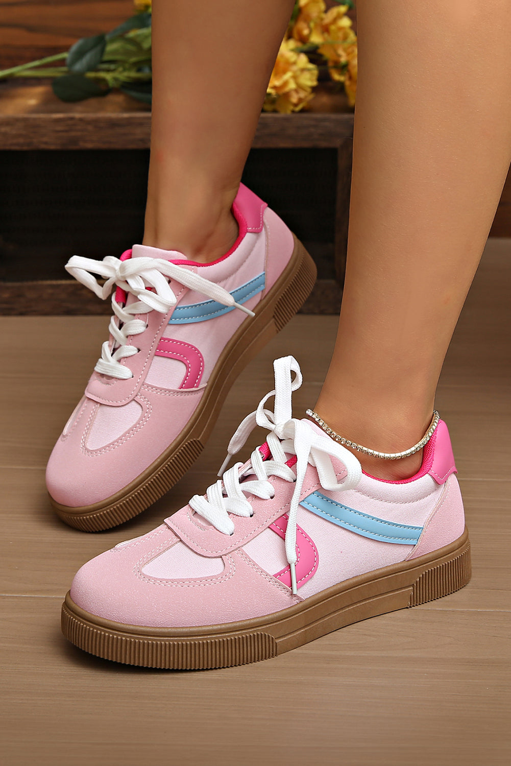The 'Candy Pop' Pink Striped Patchwork Sneakers
