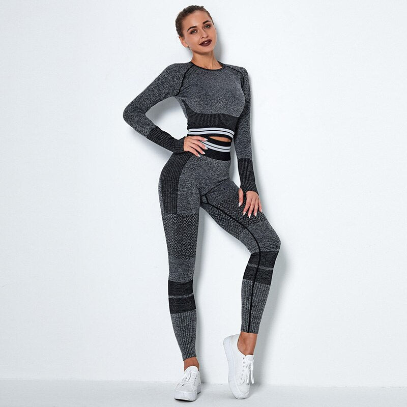 Women's 4-Piece Seamless Yoga Set – Sports Bra, Crop Top, Shorts & High Waist Leggings