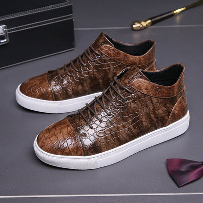 The 'Luxe-Step' Croc-Embossed Mid-Top Sneaker