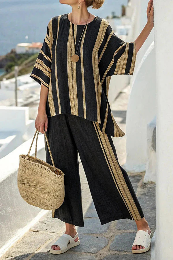 The 'Horizon' Striped Batwing & Solid Pant Set