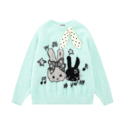 Color blocked rabbit jacquard design sweater