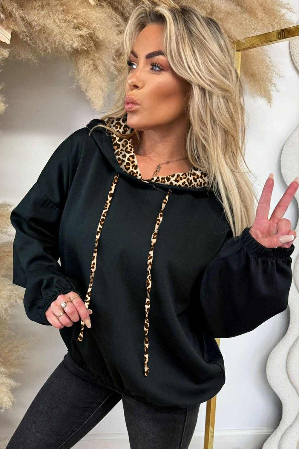 The 'Jetsetter' Leopard Contrast Drop-Shoulder Hoodie