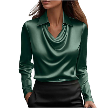 The 'Serenity' Satin Cowl Neck Long Sleeve Blouse