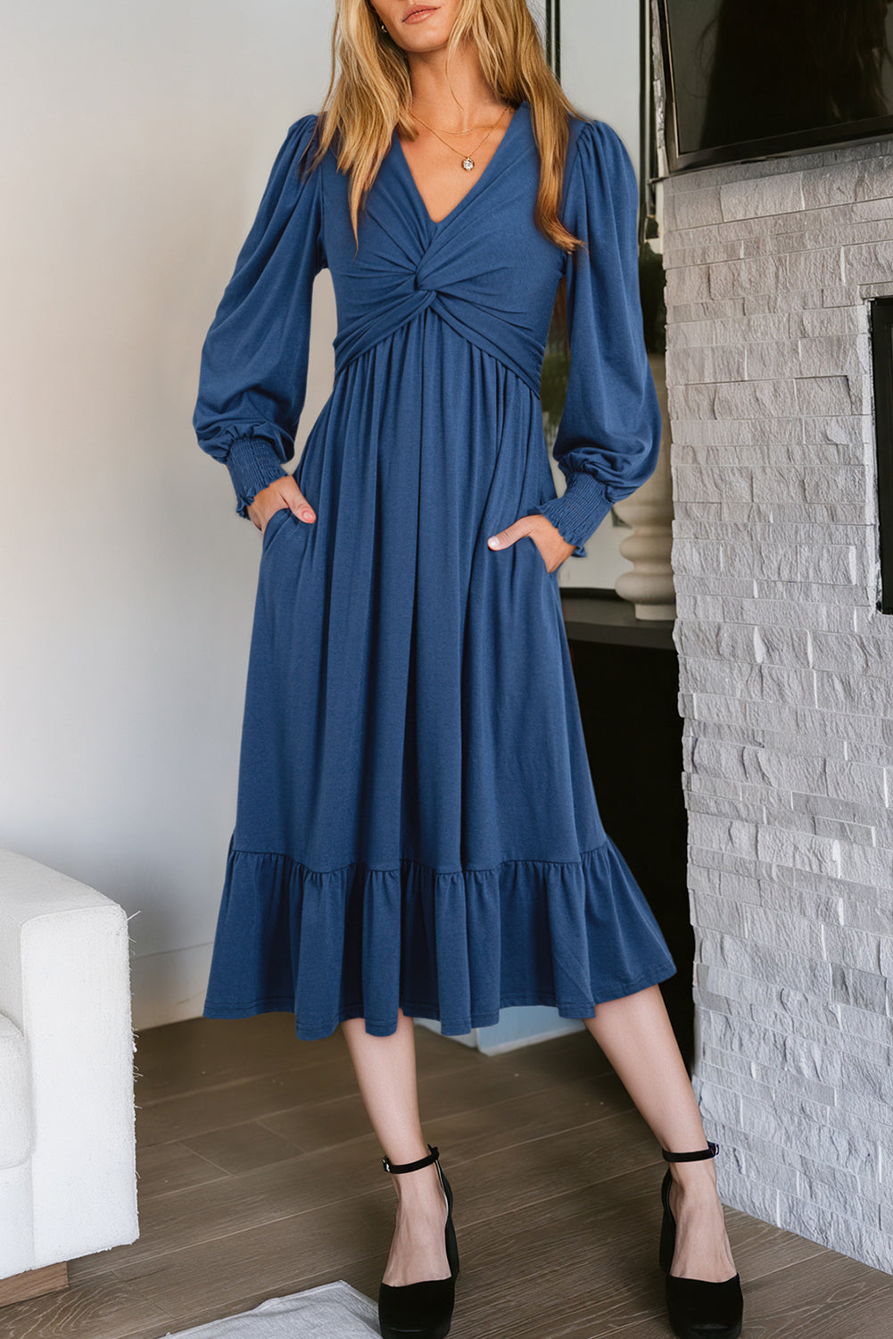 The 'Coastal-Romance' Twist-Front Ruffle Dress