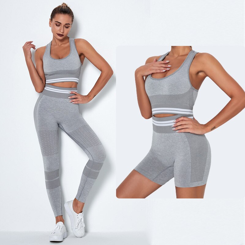 Women's 4-Piece Seamless Yoga Set – Sports Bra, Crop Top, Shorts & High Waist Leggings