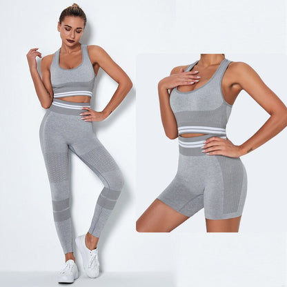 Women's 4-Piece Seamless Yoga Set – Sports Bra, Crop Top, Shorts & High Waist Leggings