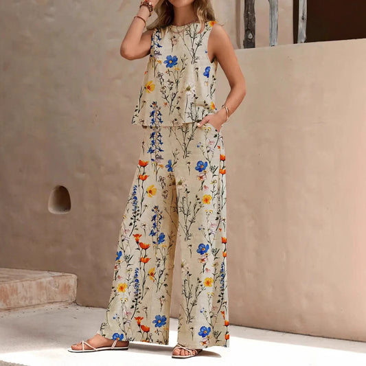 The 'Vacay-Vibe' Printed Two-Piece Trouser Set