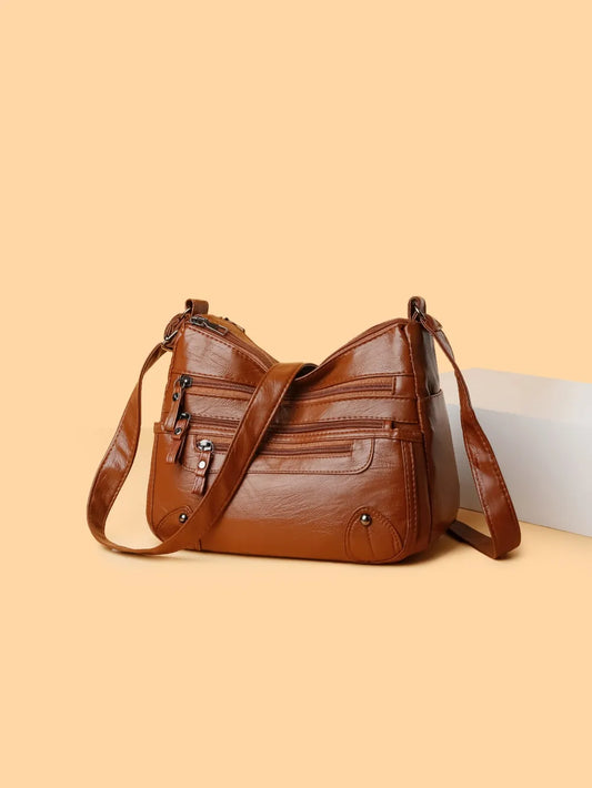PU leather shoulder bag with pockets

