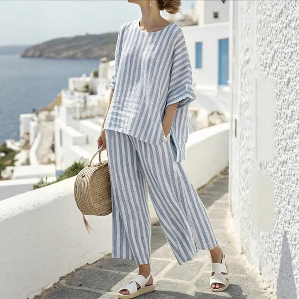 The 'Horizon' Striped Batwing & Solid Pant Set