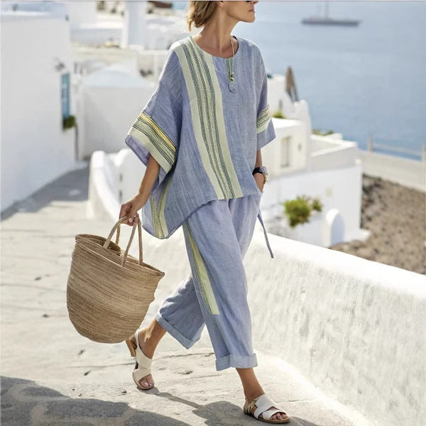 The 'Horizon' Striped Batwing & Solid Pant Set