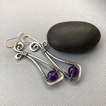 Creative Winding Vintage Silver Gemstone Earrings