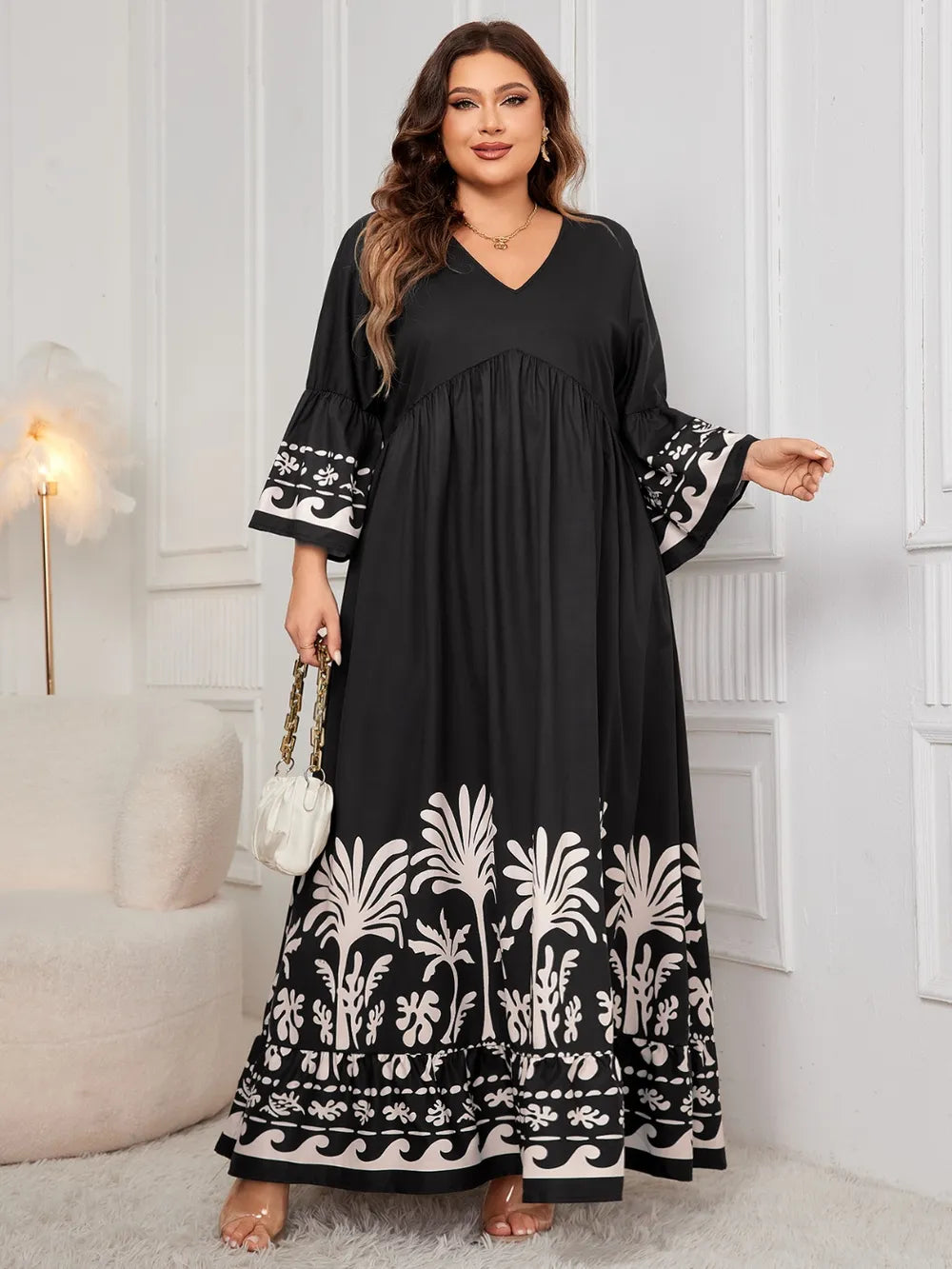 The Florence Printed V-Neck Maxi Dress | Plus Size