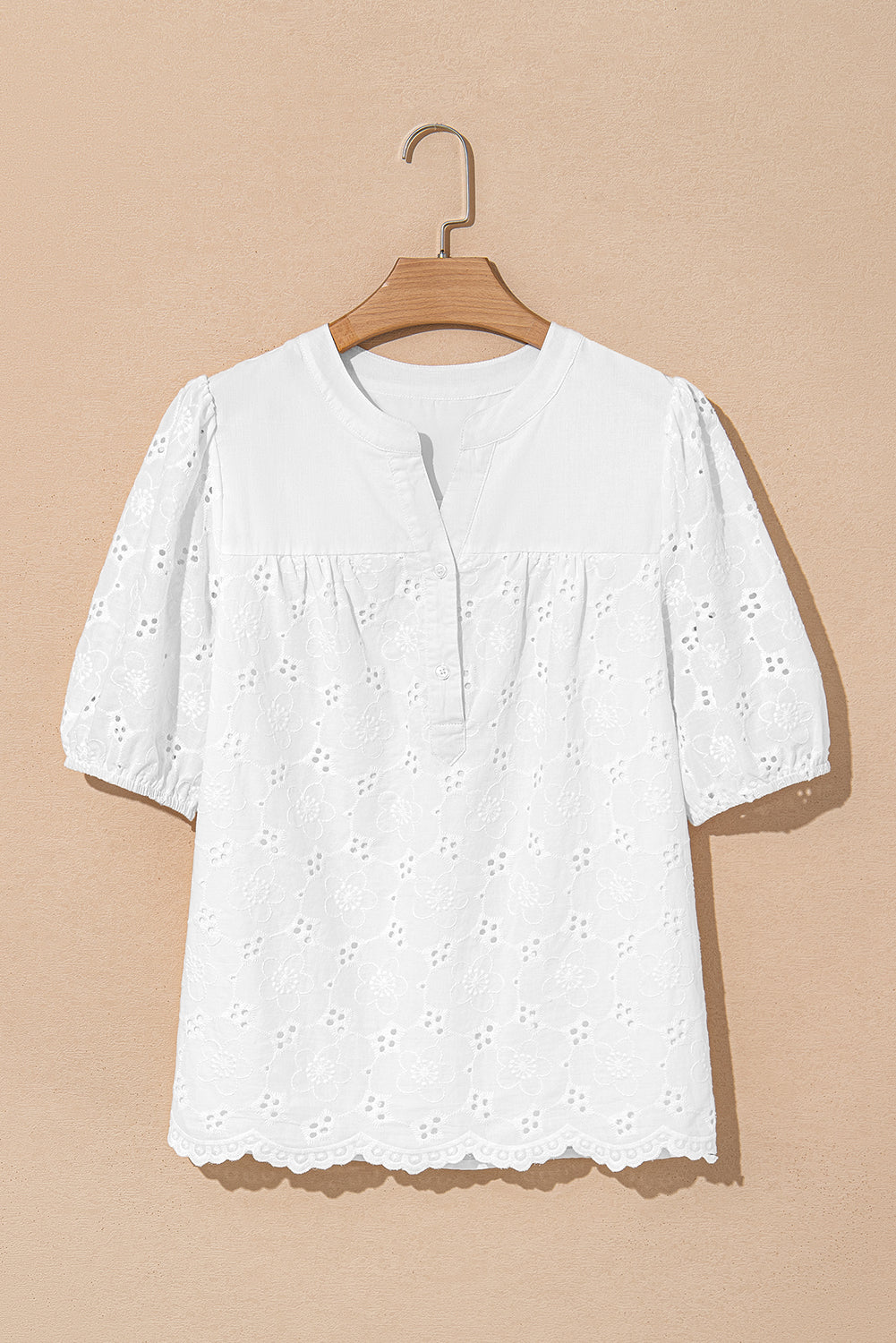 The 'Boho-Breeze' Embroidered Crochet Button-Down Blouse