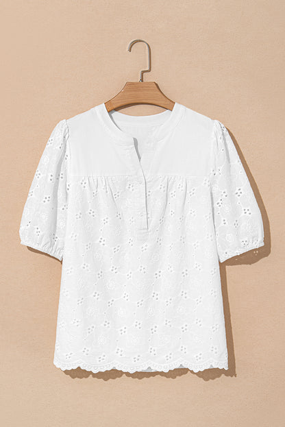 The 'Boho-Breeze' Embroidered Crochet Button-Down Blouse