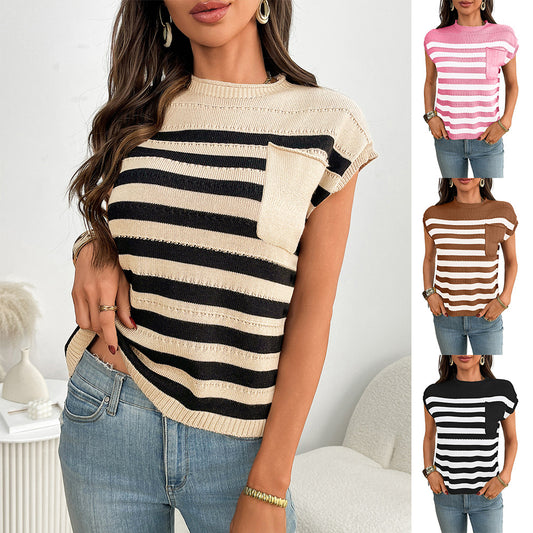 women’s round neck striped sweater

