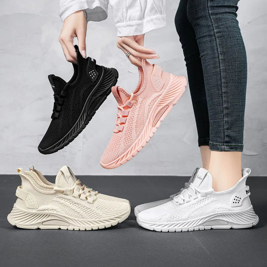 Side view of lace-up mesh breathable sneakers


