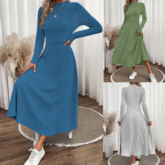 Solid color round neck jumpsuit long skirt