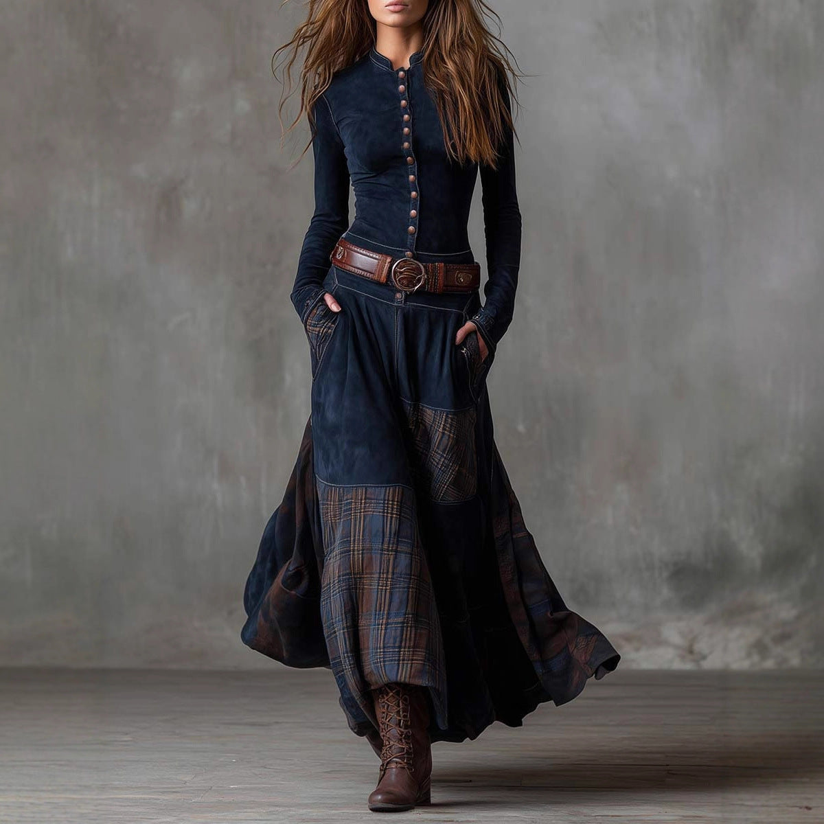 The 'Heritage' Plaid Patchwork Velvet Dress