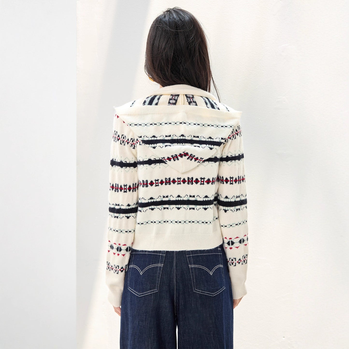 Vintage Stripe Jacquard Long Sleeve Knitwear Crew Neck Single Breasted Stripe Cardigan Top