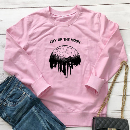 Moon print round neck long sleeved sweatshirt